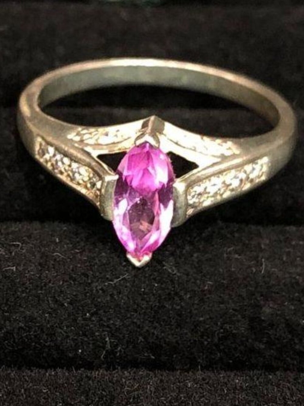 Sterling Silver Size 11 Pink & Clear Crystal Statement Ring